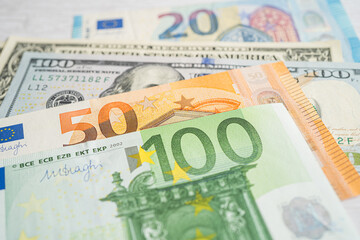 EU and US dollar banknotes background, Banking Account, Investment Analytic research data economy, trading, Business company concept.