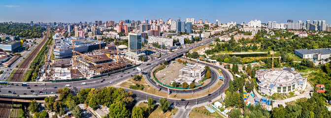 Fototapeta premium Road and railway interchange in Pechersk - Kyiv, Ukraine before the war with Russia
