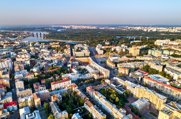 Aerial view of Khreshchatyk and Maidan Nezalezhnosti in Kiev, Ukraine, before the war with Russia