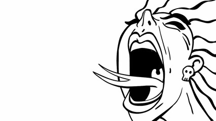 The image of a screaming woman. Snake language