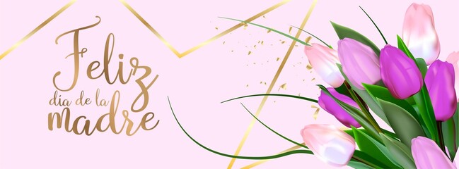 Mother's Day in Spain. Translation from Spanish: Happy mother's day. Festive banner for mom. Vector illustration