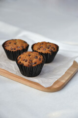 Group of banana muffins on the table, Homemade banana cupcakes, Homemade bakery