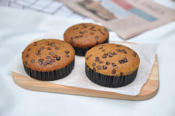 Group of banana muffins on the table, Homemade banana cupcakes, Homemade bakery
