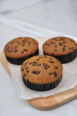 Group of banana muffins on the table, Homemade banana cupcakes, Homemade bakery