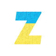 Obraz premium Lowercase letter z in the colors of the Ukrainian flag. The font is isolated on a white background. This alphabet is ideal for inscriptions related to Ukraine, Russia and the political situation..