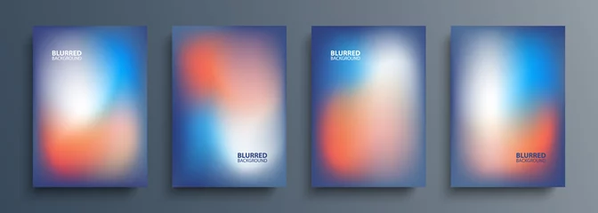 Fotobehang Set of blurred backgrounds with modern abstract blurred color gradient patterns. Templates collection for brochures, posters, banners, flyers and cards. Blue, orange and white. Vector illustration. © FineVector