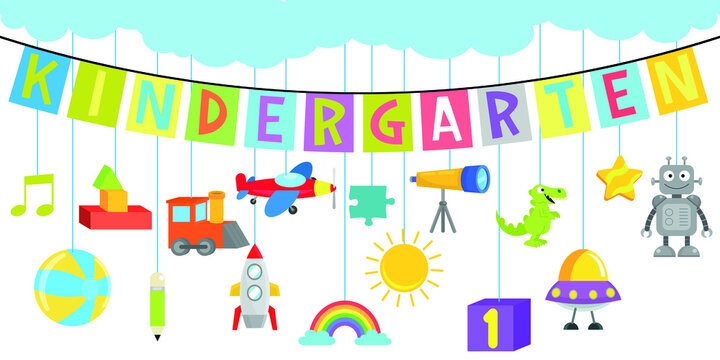Introductory pennant vector drawing on kindergarten
