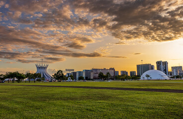 Fototapeta na wymiar Sunset in the central area of Brasilia, Brazil.