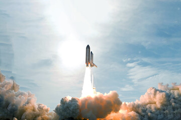 Rocket launch into space. Elements of this image furnished by NASA