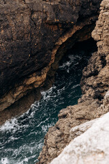 Nature. Ocean waves in the gorge of rocks.Portugal