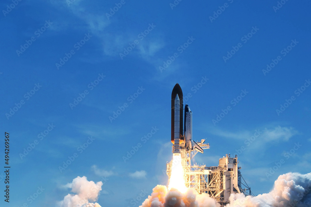 Wall mural rocket launch into space. elements of this image furnished by nasa