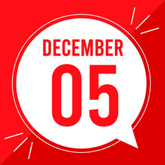 A vector illustration with text: December 5 st day. White balloon on a red backgound.