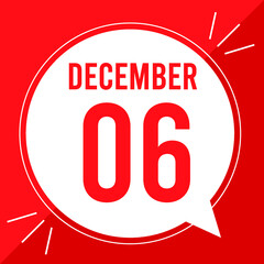 A vector illustration with text: December 6 st day. White balloon on a red backgound.