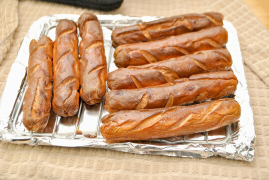 Air Fried Hotdogs on a Foil Covered Pan for Easy Clean-Up	
