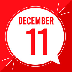 A vector illustration with text: December 11 st day. White balloon on a red backgound.