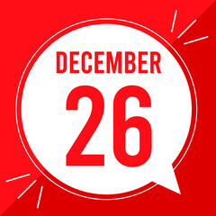 A vector illustration with text: December 26 st day. White balloon on a red backgound.