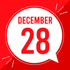 A vector illustration with text: December 28 st day. White balloon on a red backgound.