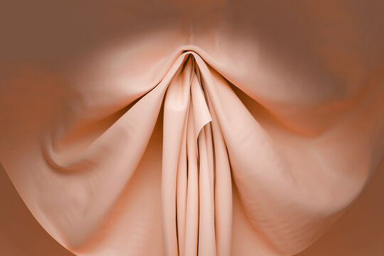 Abstract erotic fantasies inspired by fabric. A fallen yellow curtain hooked on a hook. 3D render.