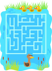 Maze,  vector, illustration, labyrinth, puzzle, arrow, game, puzzle page for duck-themed kids
