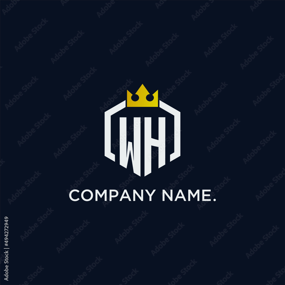 Wall mural wh initial monogram logo design for hexagon style & crown elegant image