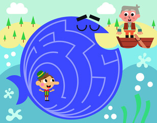 Maze,  vector, illustration, labyrinth, puzzle, arrow, game, puzzle page for kids on Pinocchio