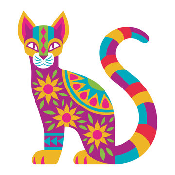Isolated colored cat alebrije mexican traditional cartoon Vector illustration