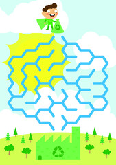 Maze, vector, illustration, labyrinth, puzzle, arrow, game, puzzle page for children on recycling