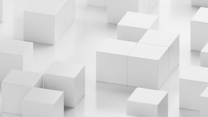 White cubes on a white background. Infinitely looped animation. 3D rendering illustration.
