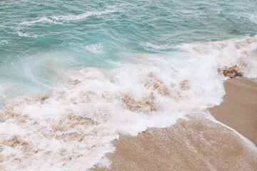 Fototapeta na wymiar view over Atlantic ocean coast, Cabo da Roca, Portugal Waves crashing against shoreline on Beach