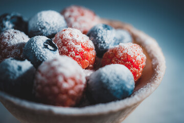 Tartlet with berries, blackberries, raspberries, blueberries.