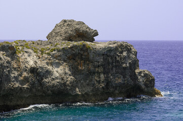 Fototapeta na wymiar Rocky costal stone beach on atlantic ocean America