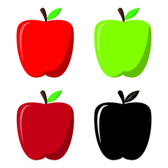 red green apple black and white vector illustration