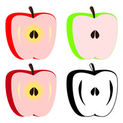 a piece of apple red green black and white vector illustration