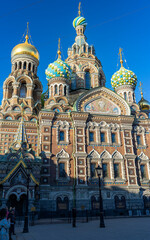 Fototapeta na wymiar 20/03/2022 15:30 PM Russia St. Petersburg Orthodox Church of the Savior on Blood. Place of death of Emperor Alexander ||. Cathedral of the Resurrection of Christ on Blood. Tourist place.