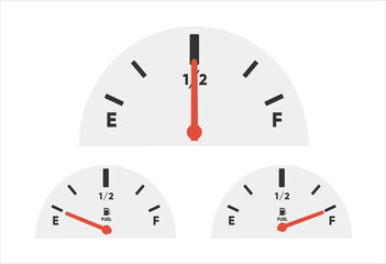 Gas tank gauge. Set of Fuel gauge scales. Fuel meter. Fuel indicator. Oil level tank bar meter. Collection Fuel gauge meter on a white