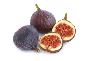 Two figs and slices with  isolated on white background
