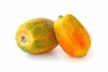 Two papaya isolated on white background