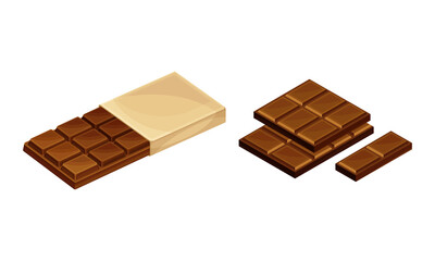 Cocoa products set. Sweet chocolate bars vector illustration