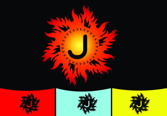 Fire J letter logo and icon design template