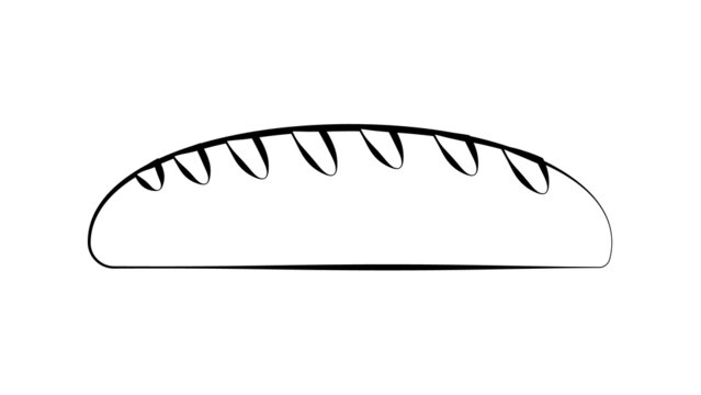 loaf on a white plate with a black outline. illustration. black and white drawing. bakery product, wheat bread, flour. drawing for bakery