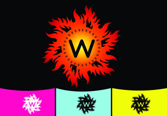 Fire W letter logo and icon design template