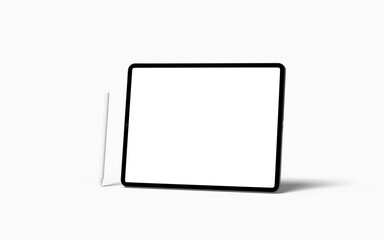 Tablet screen mockup with pen view on white backgrounds