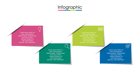 Vector infographic template with four steps or options. Illustration presentation with line elements icons.  Business concept design can be used for web, brochure, diagram, chart or banner layout.