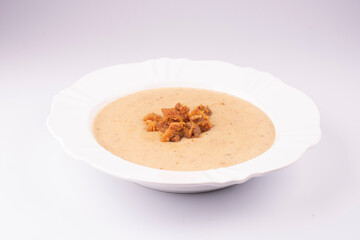 cassava cream with bacon isolated on white background