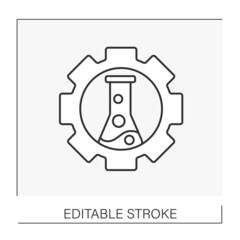  Chemistry line icon. Test tube inside cogwheel. Configuration. Research and development. Chemical industry concept. Isolated vector illustration. Editable stroke