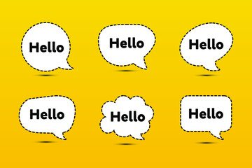 Hi, Hello, Banner, speech bubble, poster, and sticker concept with text Hello. White bubble message hi, hi, or hello there on bright yellow background for banner, poster. Bubble Vector Illustration.
