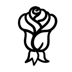 Naklejka premium Vector Hand Drawn Cartoon Doodle Rose Flower Isolated on A White Background. Line Rosebud Print.
