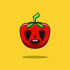 Tomato cute character emotion emoticon logo design vector. Colorful sticker art with soft background.