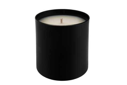 Black glass candle isolated on white background