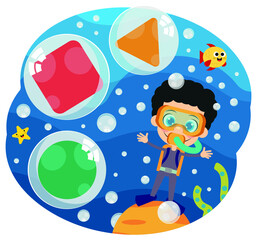 Cute submersible child vector, drawing on shapes for children